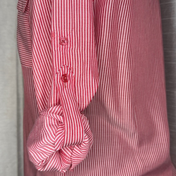Express V Neck Red White Stripe Long Sleeve Pockets Blouse Women’s Small - Picture 6 of 9